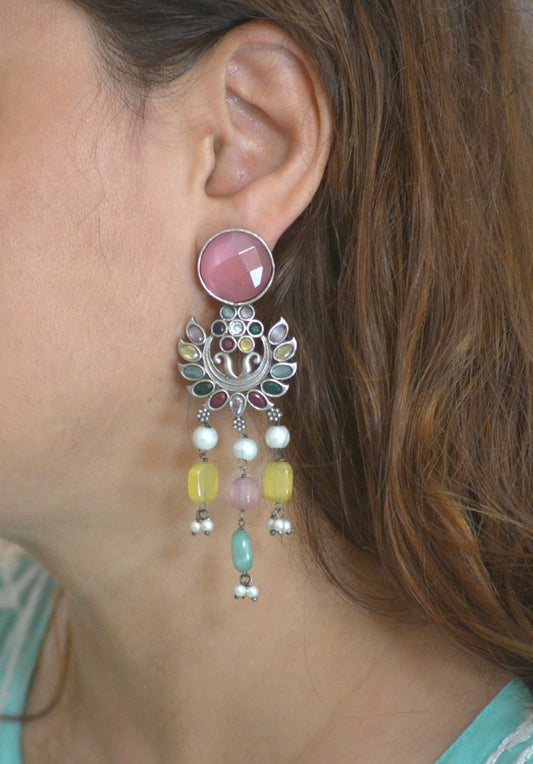 Multicoloured Stone Earrings Long
