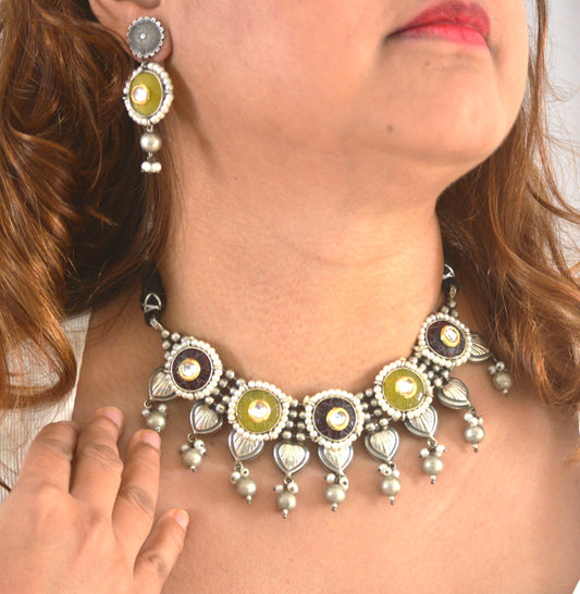 Soma Stone and Brass Designer Necklace Set with earrings