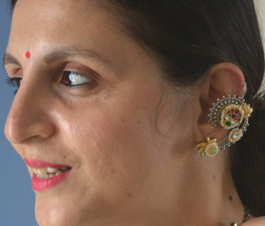 Pachi Kundan Earcuffs with Stud Earrings