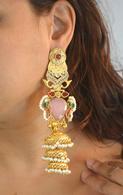Sunita Kashmiri Long Kundan Heavy Earrings