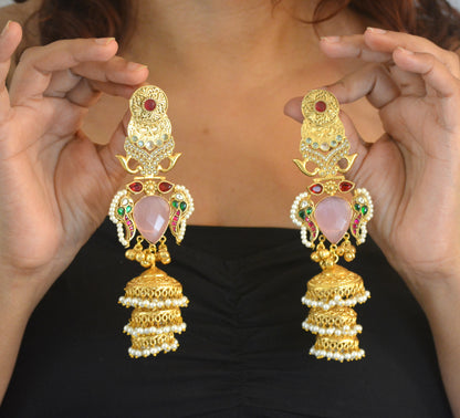 Sunita Kashmiri Long Kundan Heavy Earrings