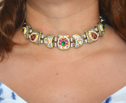 Muhika Designer Pachi Kundan Necklace Set with Stud Earrings