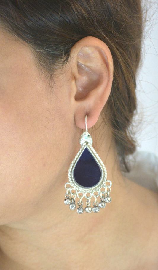Riya Glass Earrings Glossy Navy Blue