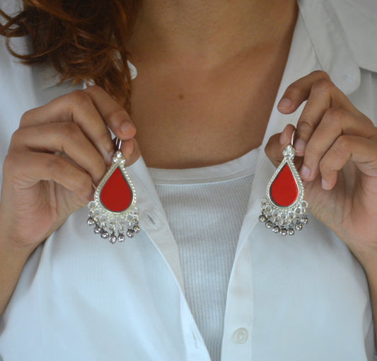 Riya Glass Earrings Glossy Red