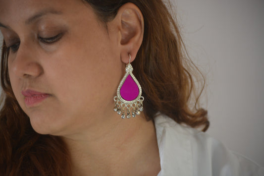 Riya Glass Earrings Rani Pink
