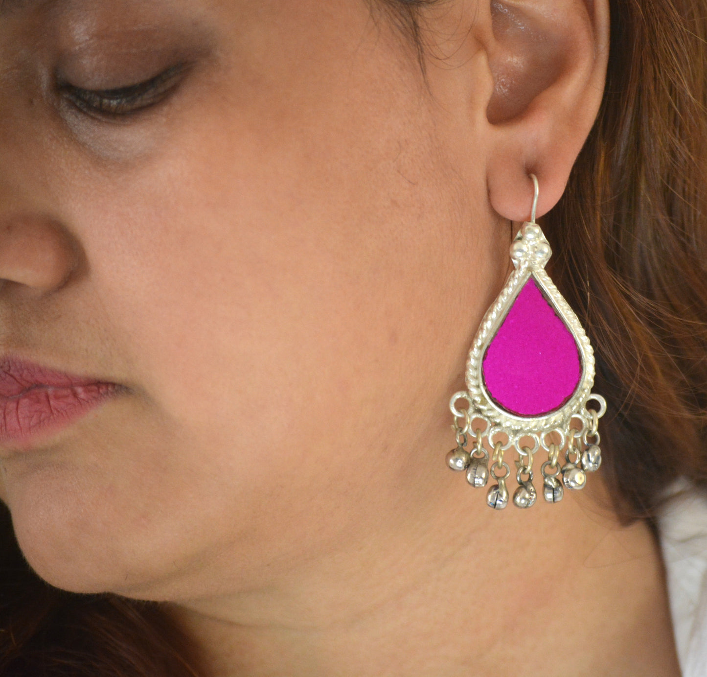 Riya Glass Earrings Rani Pink