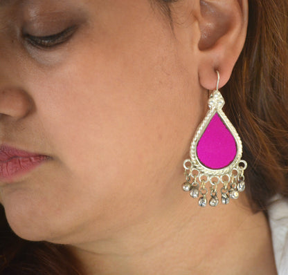 Riya Glass Earrings Rani Pink