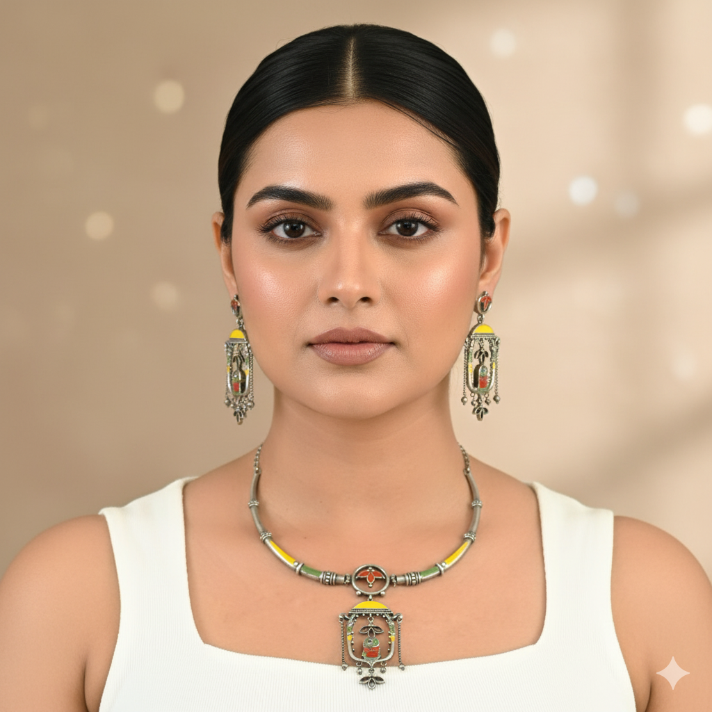 Designer Handpainted Hasli Set with Earrings