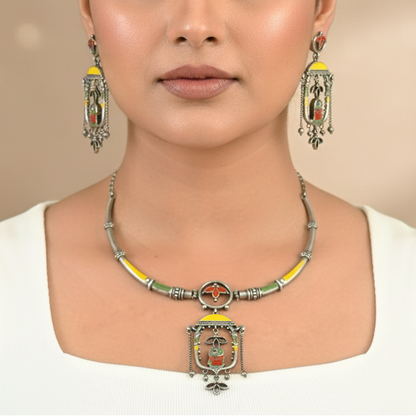 Designer Handpainted Hasli Set with Earrings