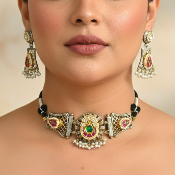 Godavari Pachi Kundan Choker Necklace Set