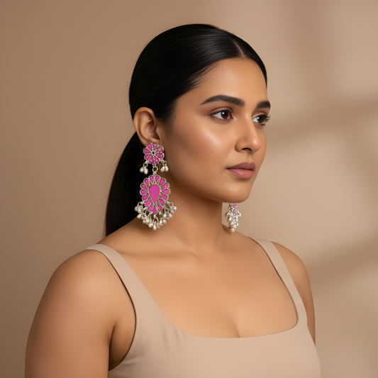 Gulaab Glass Glossy Long Heavy Earrings