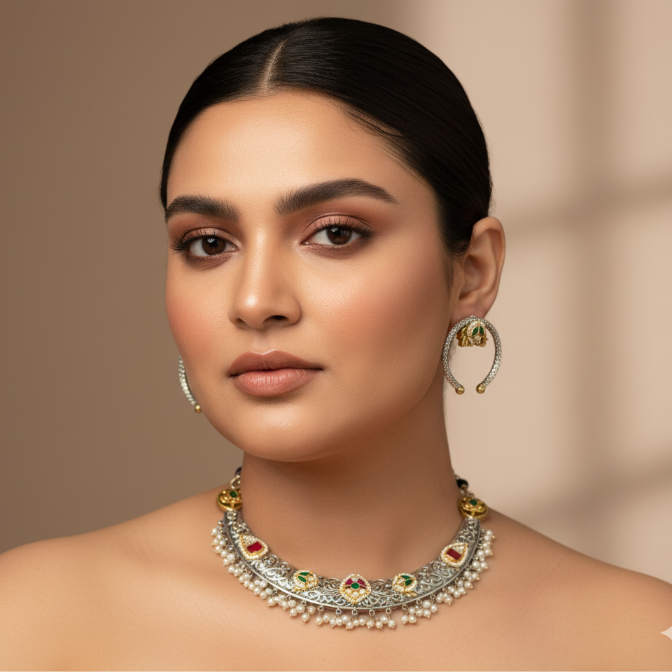 Jeshvi Pachi Kundan Designer Hasli Set