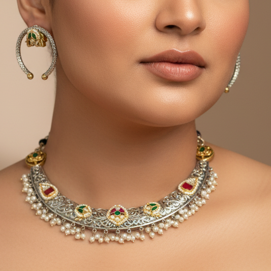 Jeshvi Pachi Kundan Designer Hasli Set