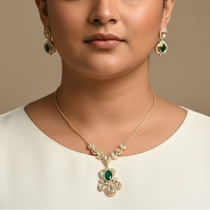 Jinal Moissanite Pendant Necklace Set with Earrings