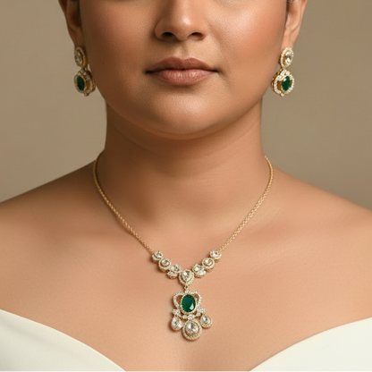 Jinal Moissanite Pendant Necklace Set with Earrings