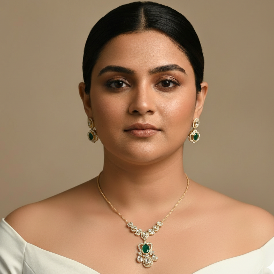 Jinal Moissanite Pendant Necklace Set with Earrings