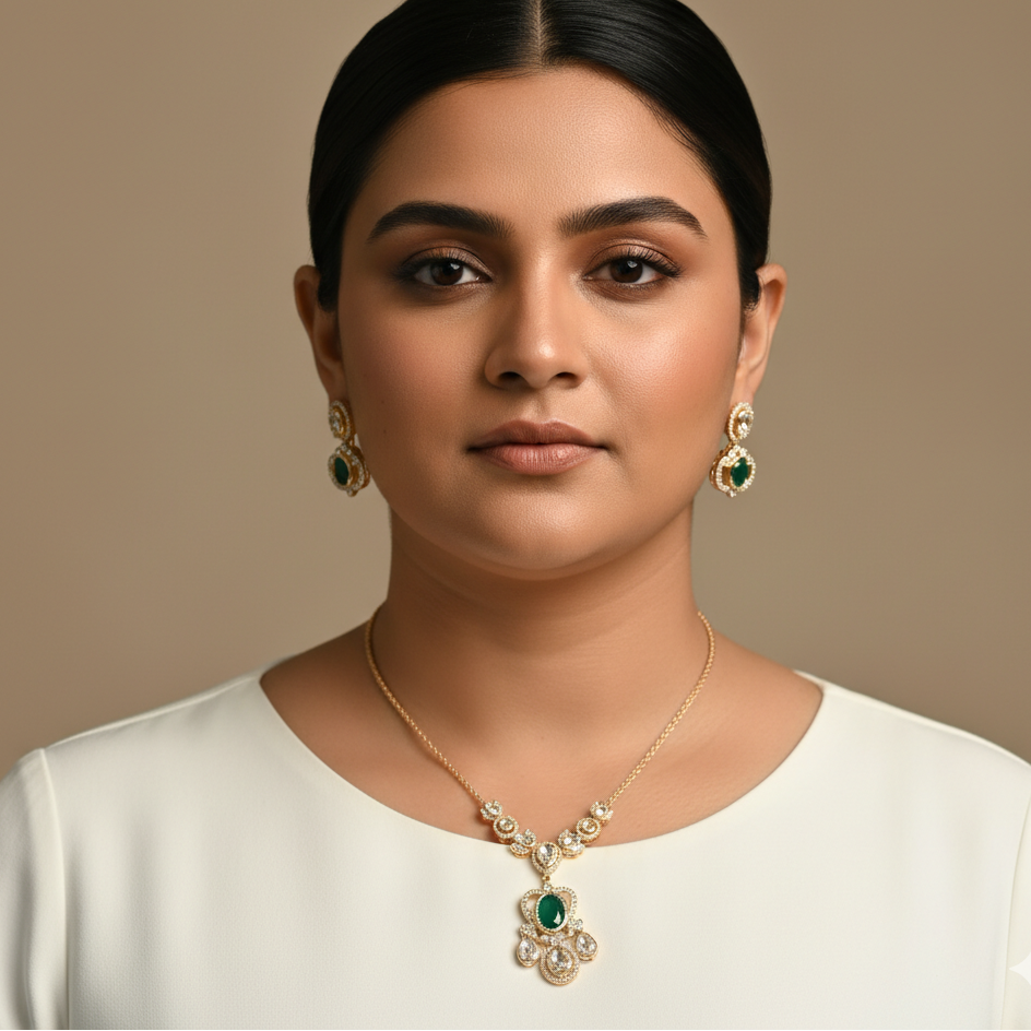 Jinal Moissanite Pendant Necklace Set with Earrings