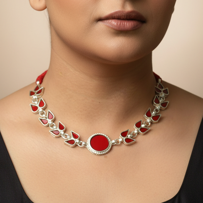 Medha Red Glass Choker Necklace