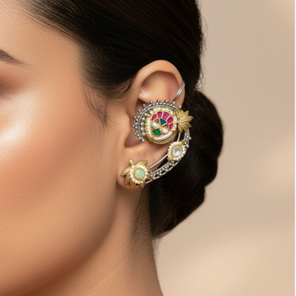 Mehana Pachi Kundan Earcuffs with Stud Earrings