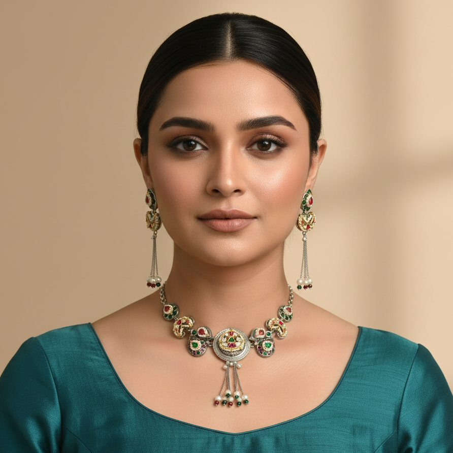 Munika Pachi Kundan Brass Choker Necklace