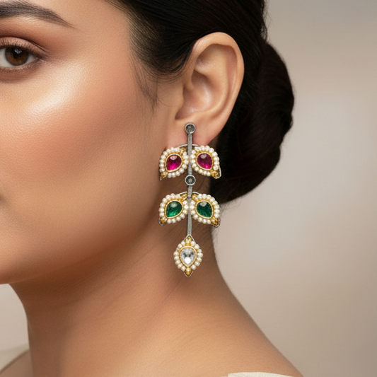 Rasiyo Pachi Kundan Hanging drop Earrings