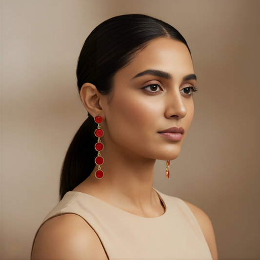 Rista glossy red glass and gold polish drop long earrings