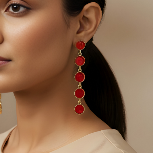 Rista glossy red glass and gold polish drop long earrings