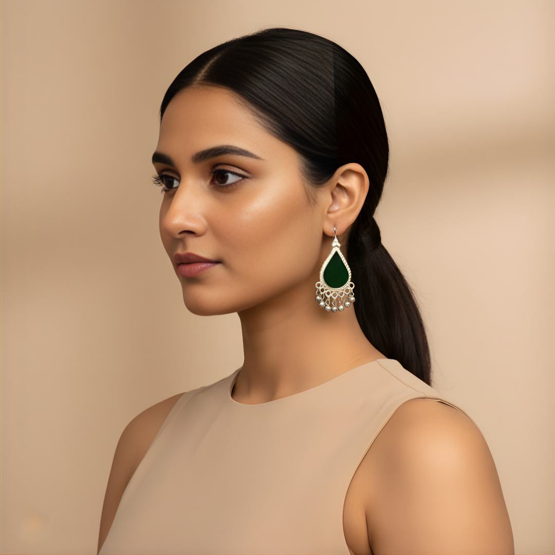 Riya Glass Earrings Dark Green