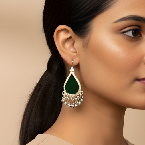 Riya Glass Earrings Dark Green