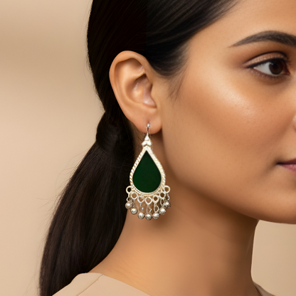 Riya Glass Earrings Dark Green