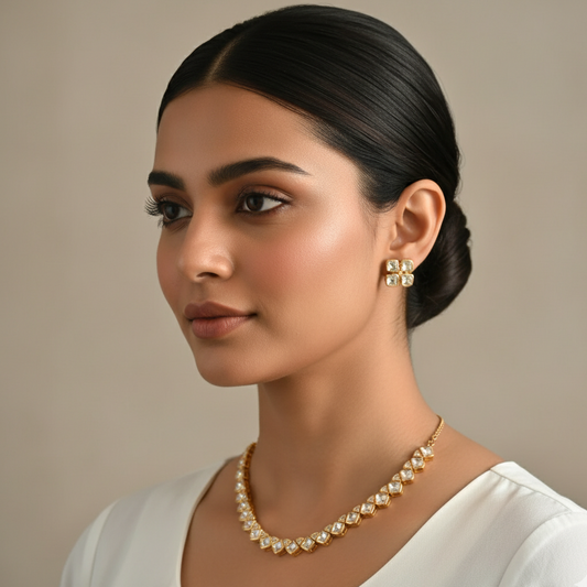 Sharanya Moissanite Kundan Sleek Necklace set