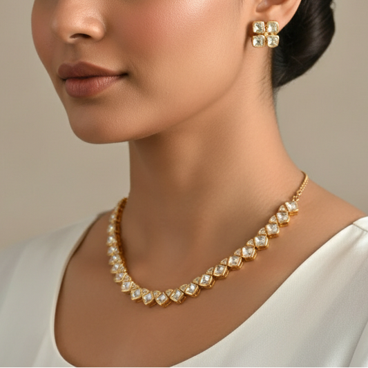 Sharanya Moissanite Kundan Sleek Necklace set