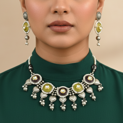 Soma Stone and Brass Designer Necklace Set with earrings