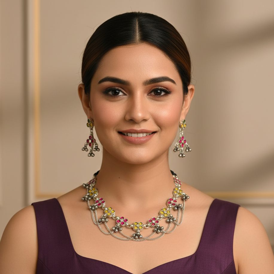 Sonal Glass Necklace Set with Earrings