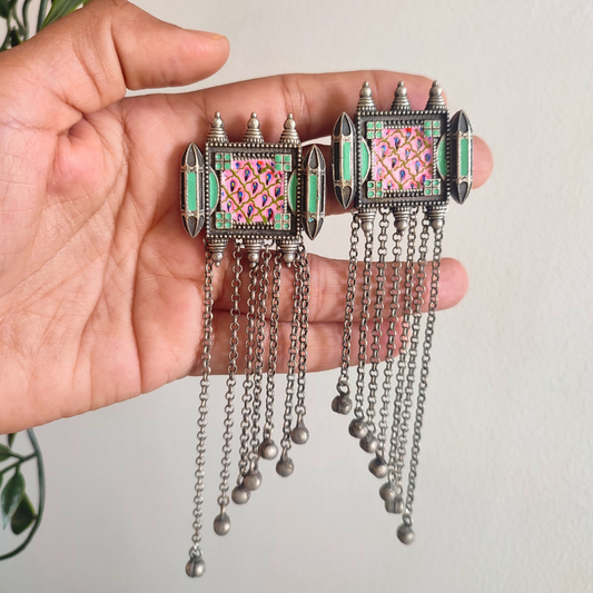 Bhumika Handpainted long brass Earrings