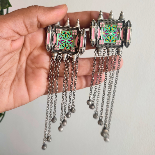 Bhumika Handpainted long brass Earrings