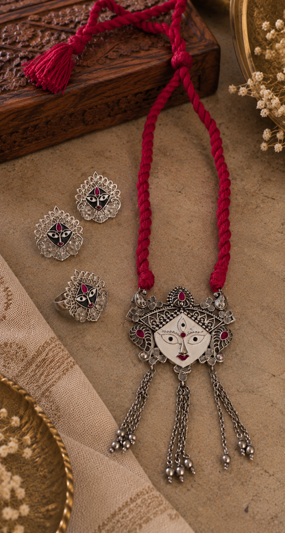 Goddess Pendant Necklace set with ring and stud earrings