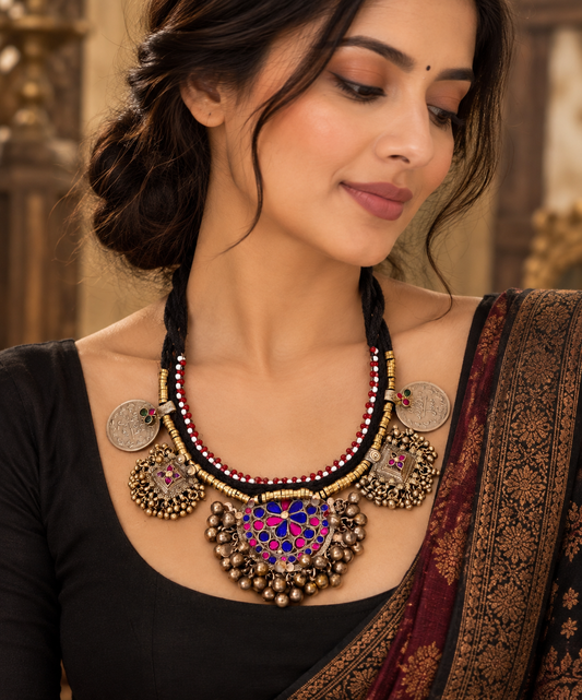 Ruhana Afghani choker Necklace with a button behind to attach the same..