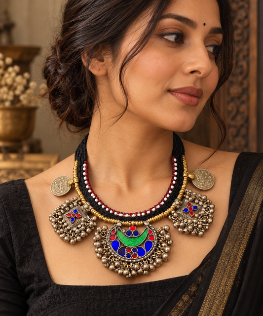 Ruhana Afghani choker Necklace with a button behind to attach the same..
