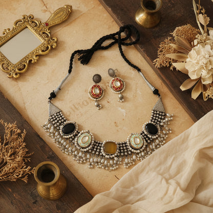 Priya Stone work brass necklace set