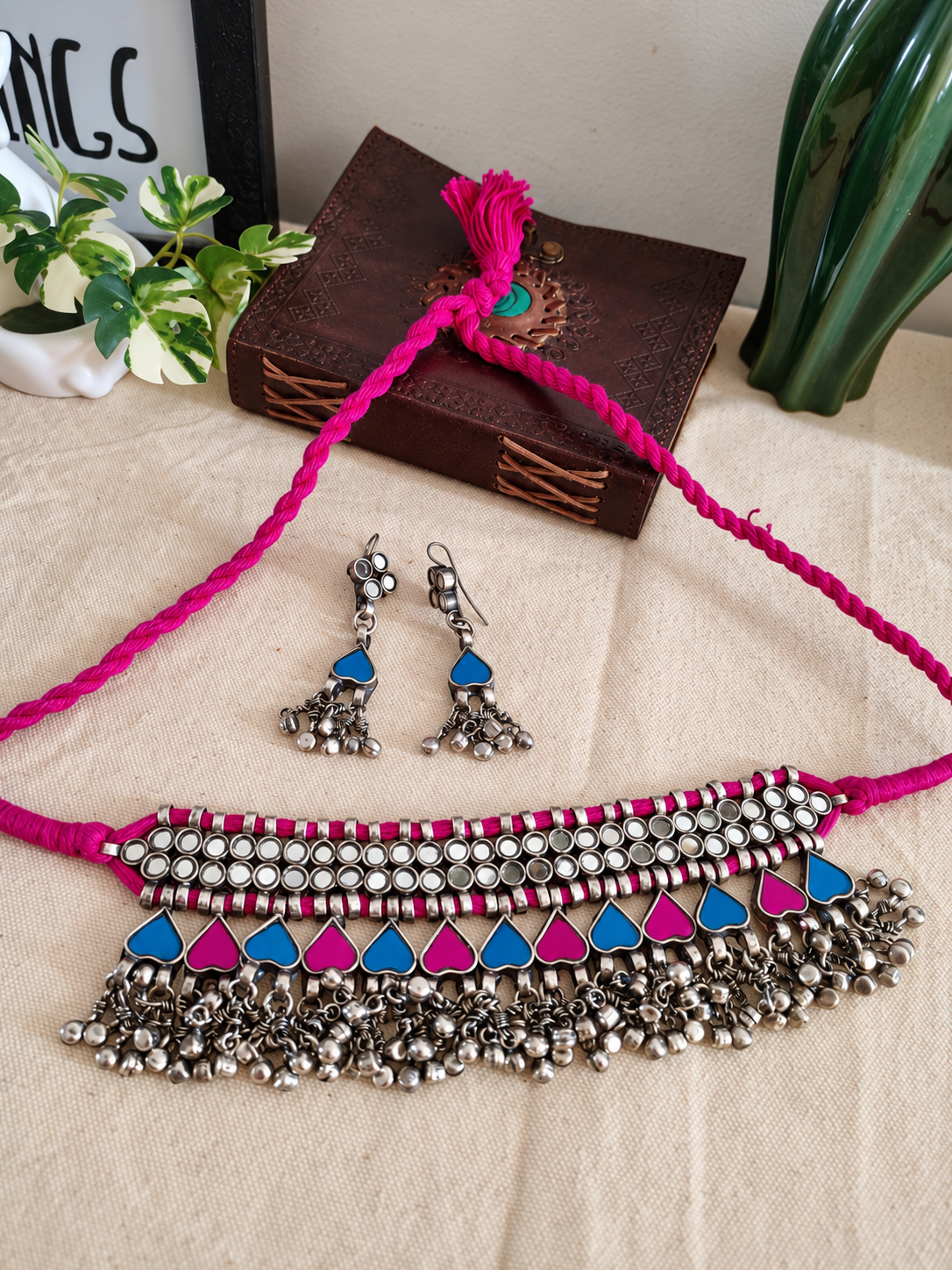 Sumedha Glass choker necklace set heavy