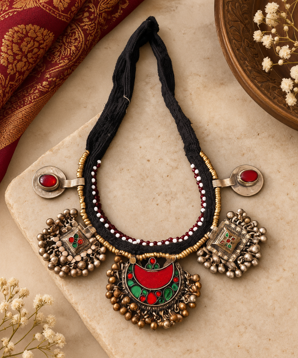 Ruhana Afghani choker Necklace with a button behind to attach the same..